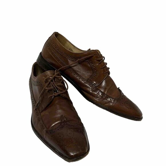 Vintage MAXIMO MIRELLA Brown Italian Wing Tip Brogues, Size 9M Made in Italy - Picture 1 of 12